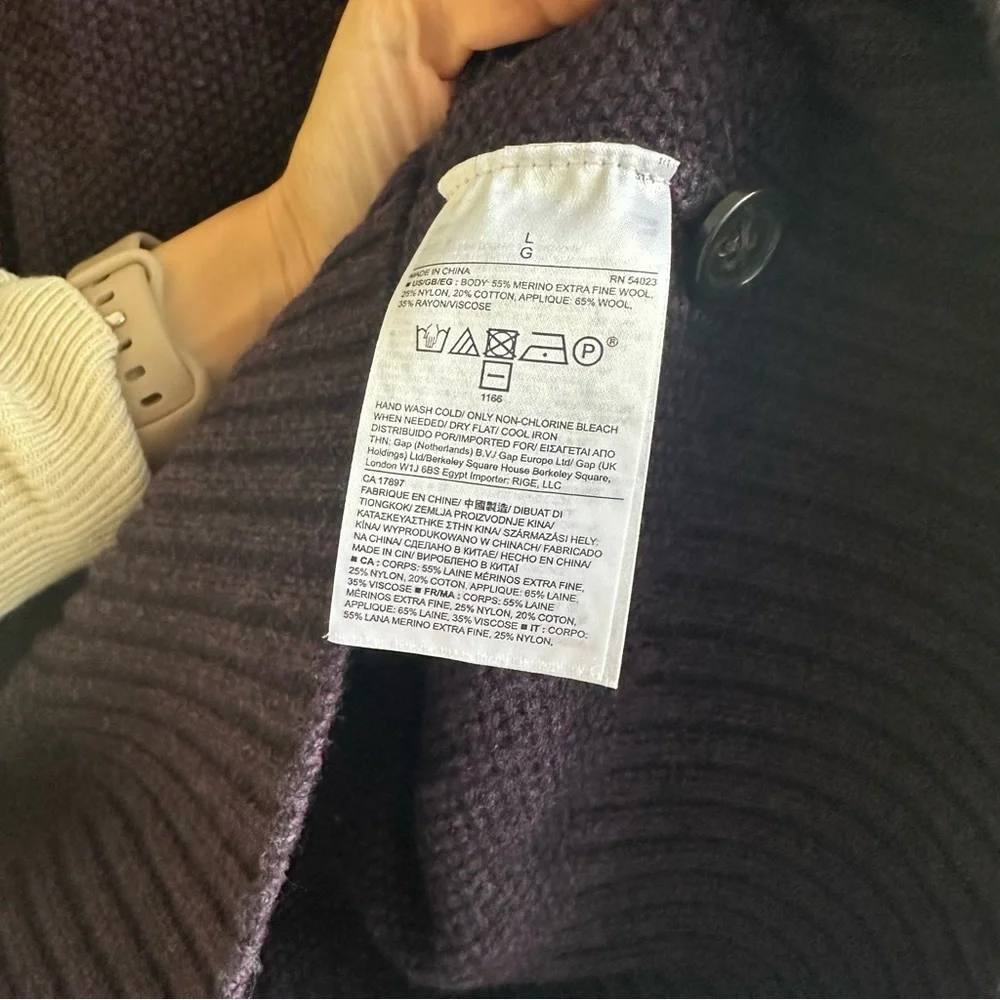 Banana Republic Large Merino Wool Blend Shawl Collar Sweater Pullover Purple‎